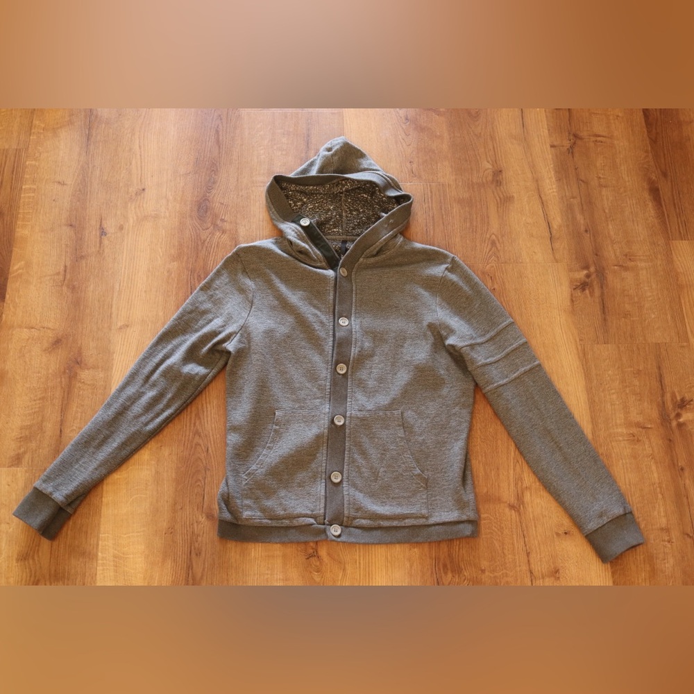 Joe’s jeans men’s cardigan Gray/Green Button-Up Hoodie with pockets, grampa core